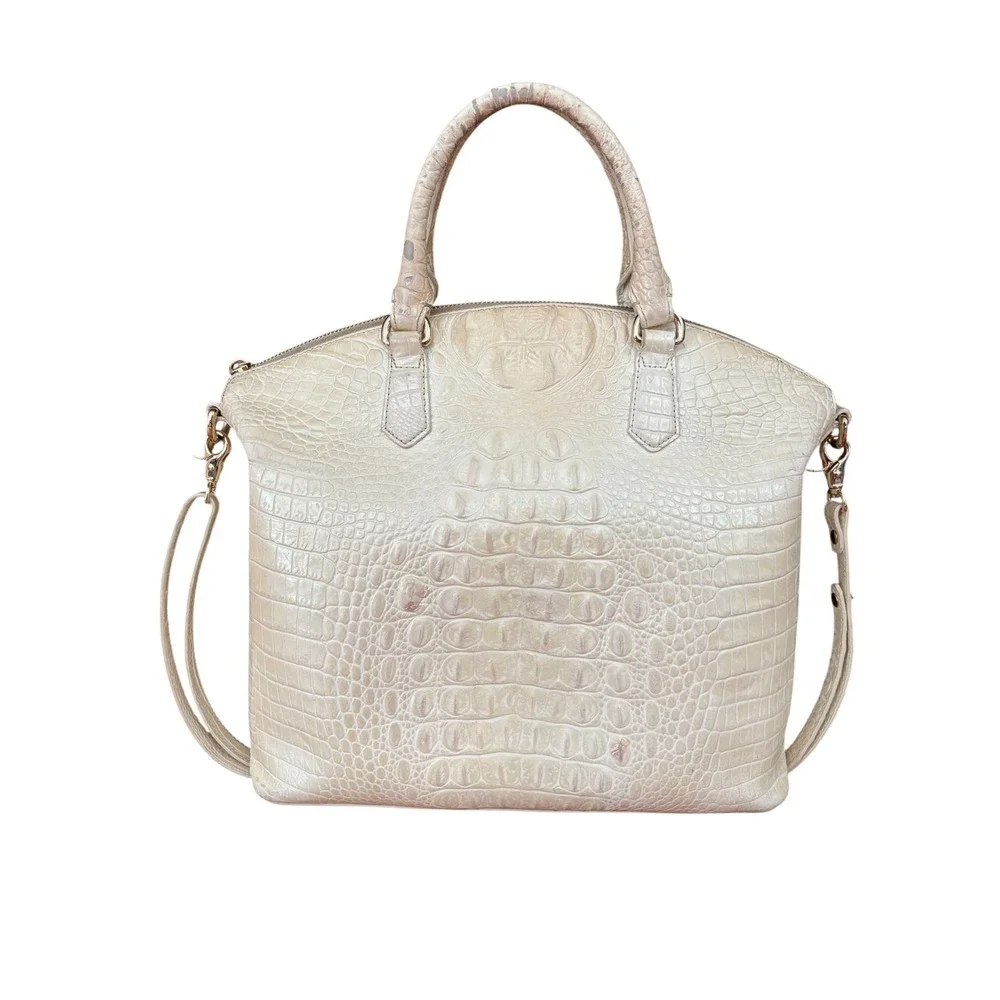 Brahmin Duxbury Satchel Iridescent Cream Croc Embossed Leather Handbag
